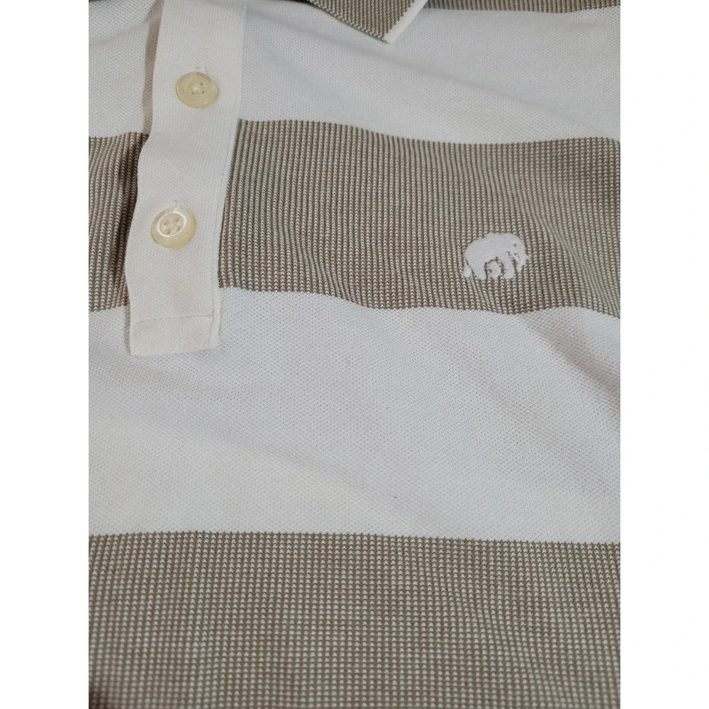 Banana Republic‎ Polo Shirt Mens Large Khaki White Striped Elephant Logo